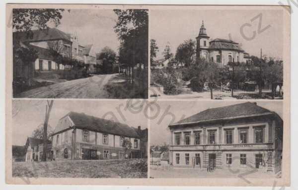  - Černochov (Tschernochow) - Louny, více záběrů, kostel, pohled ulicí, škola, částečný záběr města