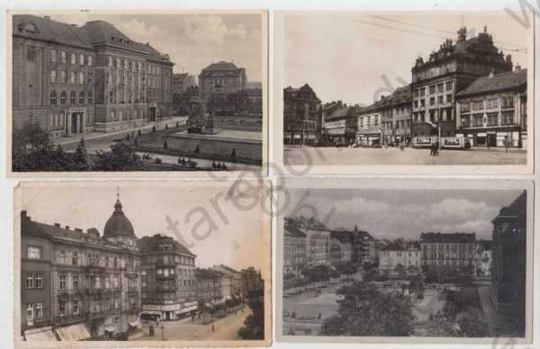  - 4x Plzeň (Pilsen), náměstí, škola, obchodni akademie, pohled ulicí, částečný záběr města