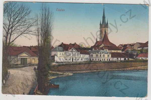  - Čáslav (Kutná Hora), kostel, částečný záběr města, kolorovaná