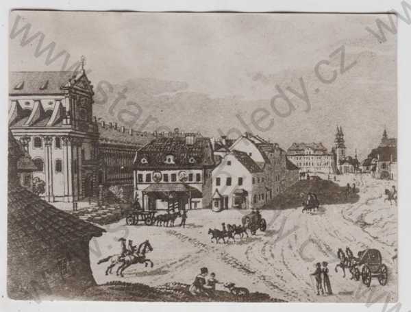 - Praha 2, Karlovo náměstí, historická - 1860, kůň, povoz, kočár, není pohlednice
