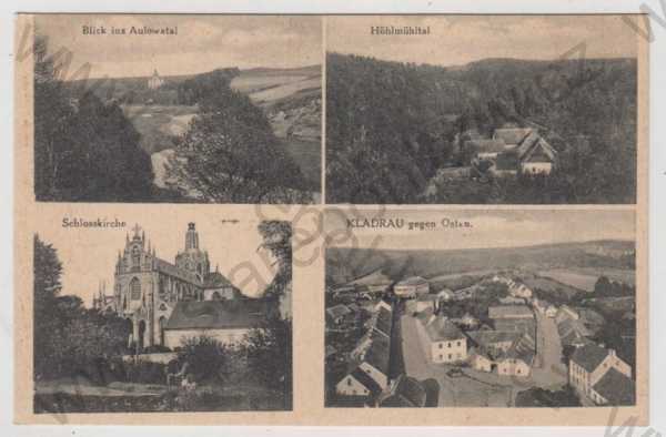  - Kladruby (Kladrau) - Tachov, více záběrů, kostel, mlýn, částečný záběr města