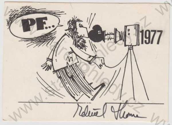  - Nový rok, PF 1977, humor, Zdeněk Thoma, podpis, autogram