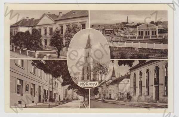  - Nýřany (Plzeň - sever), více záběrů, kostel, pohled ulicí, částečný záběr města