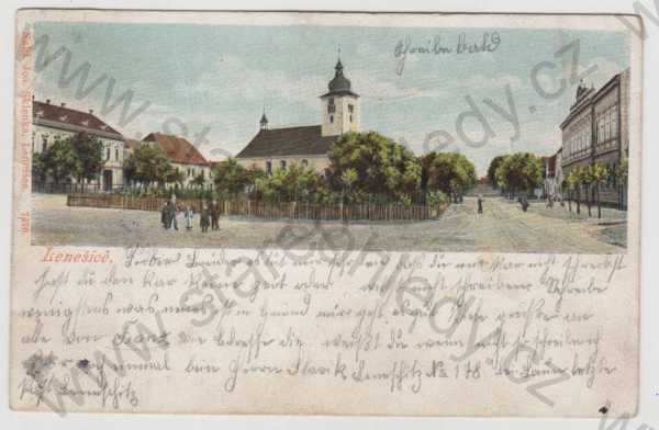  - Lenešice (Louny), kostel, náměstí, kolorovaná, DA