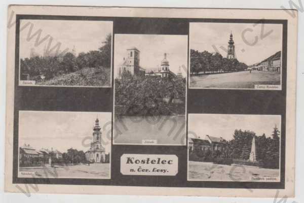  - Kostelec nad Černými Lesy (Kolín), více záběrů, zámek, náměstí, kostel, památník