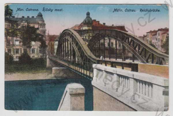  - Ostrava (Mähr. Ostrau), most, řeka, částečný záběr města, kolorovaná