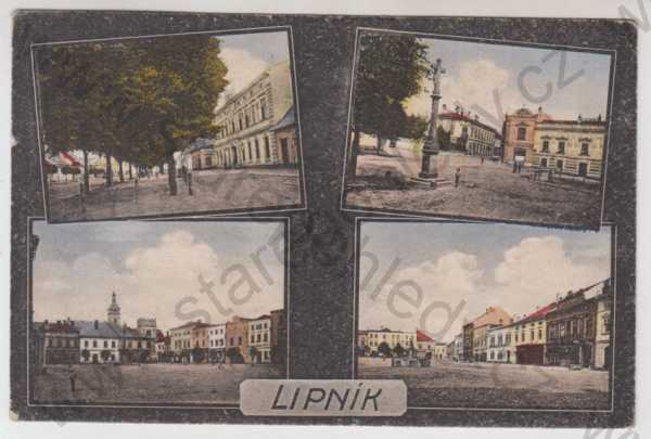  - Lipník nad Bečvou (Přerov), více záběrů, pohled ulicí, náměstí, kolorovaná