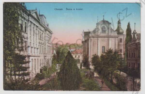  - Choceň (Ústí nad Orlicí), škola, kostel, kolorovaná