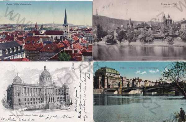  - 4x Praha 1centrum Malá Strana Národní divadlo, řeka, most, Národní muzeum, kostel, barevná