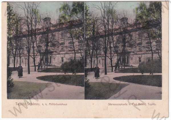  - Teplice - vojenské lázně, stereoskopický, kolorovaná