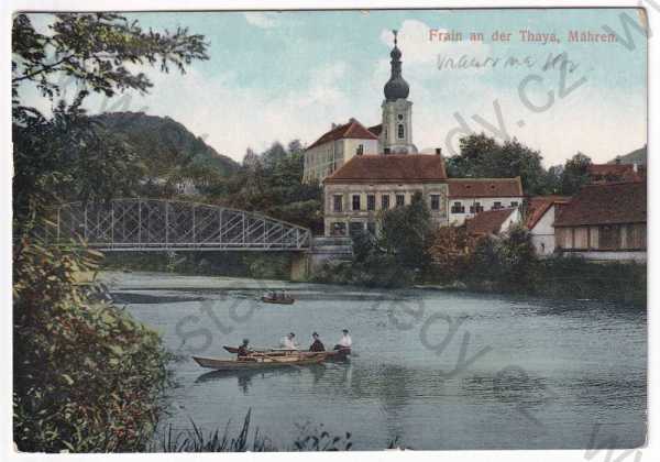  - Vranov nad Dyjí - kostel, most, Dyje, kolorovaná