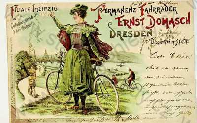  - Reklama, žena, bicykl, kolorovaná, DA