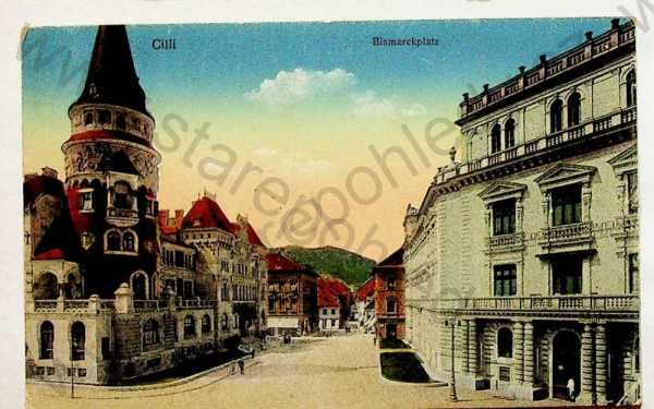  - Jugoslávie - Slovinsko - Cilli - náměstí, kolorovaná