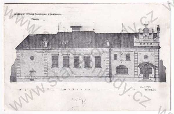  - Tovačov - sokolovna - nákres na stavbu, průčelí