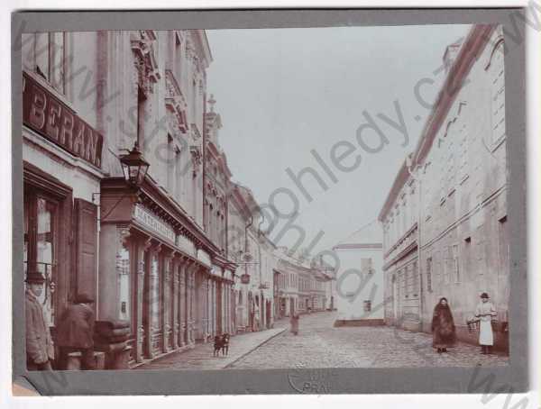  - Polička - Riegrova ulice, pes, Lederer & Popper slepotisk, nalepeno na tvrdé kartě, velký formát