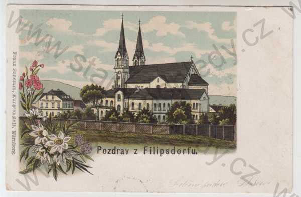  - Filipov (Filipsdorf) - Děčín, kostel, kolorovaná, DA