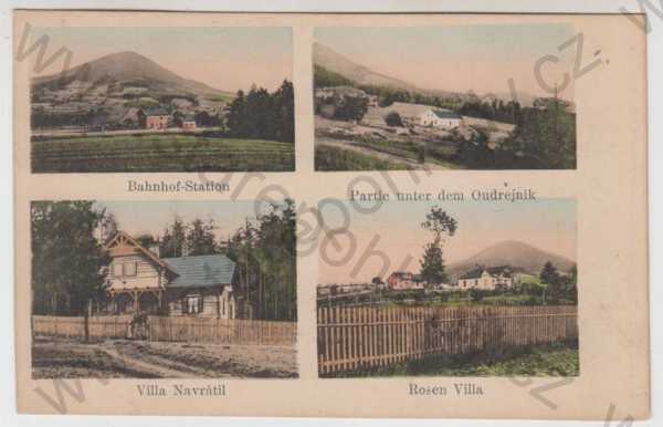  - Ondřejník (Frýdek - Místek), více záběrů, nádraží, Villa Navrátil, Rosen villa, partie, kolorovaná, DA