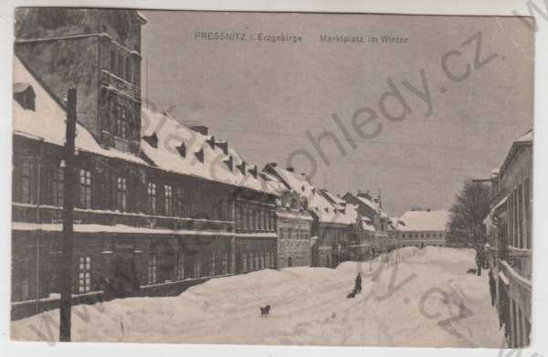  - Přísečnice (Pressnitz) - Chomutov, pohled ulicí, sníh, zimní