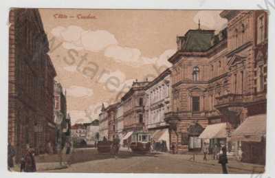  - Těšín (Teschen) - Karviná, pohled ulicí, tramvaj, kolorovaná