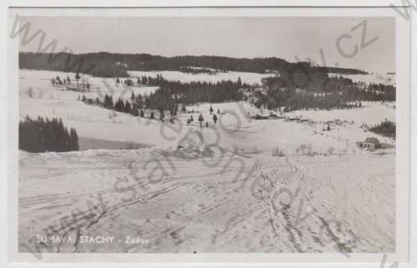  - Stachy - Zadov (Prachatice), zimní, sníh, Šumava, Fototypia-Vyškov