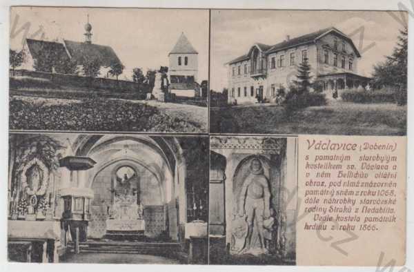  - Václavice - Dobenín (Náchod), více záběrů, kostel oltář, Památník hrdinů