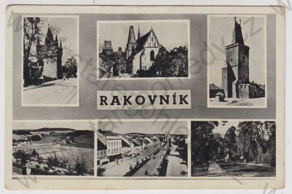  - Rakovník, více záběrů, věž, náměstí, pohled ulicí, částečný záběr města, park, Fototypia-Vyškov