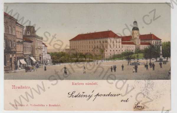  - Roudnice nad Labem (Litoměřice), Karlovo náměstí, kůň, povoz, kočár, kolorovaná, DA