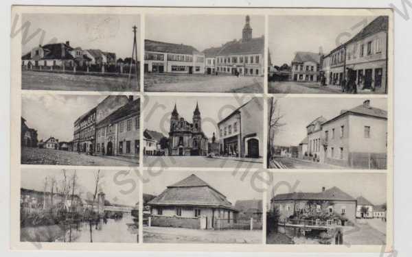  - Rožmitál pod Třemšínem (Příbram), více záběrů, náměstí, radnice, pohled ulicí, kostel, řeka, železniční most, částečný záběr města