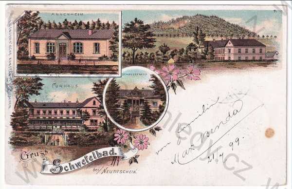  - Schwefelbad - lázně, Annaheim, Švýcárna, litografie, DA, koláž, kolorovaná