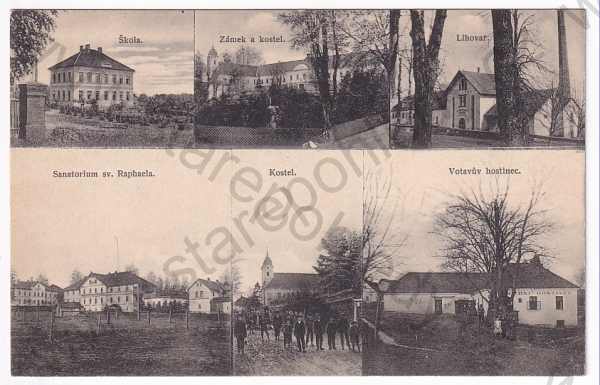  - Moravec - škola, zámek a kostel, lihovar, sanatorium, Votavův hostinec