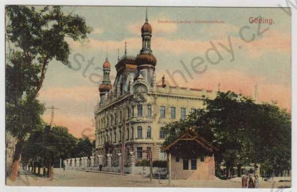  - Hodonín (Göding), škola, pohled ulicí, kolorovaná