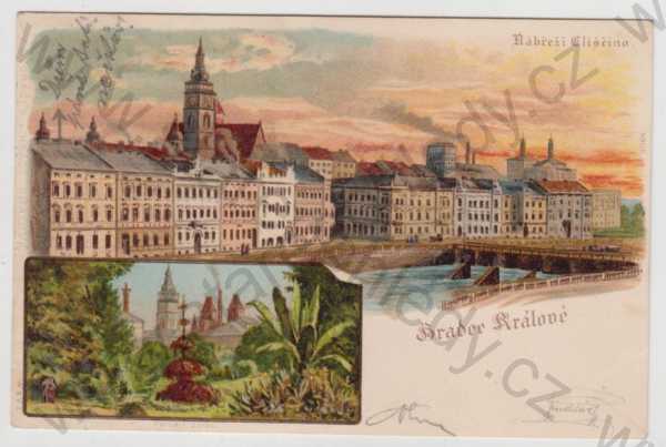  - Hradec Králové, více záběrů, Eliščino nábřeží, park, kolorovaná, koláž, DA