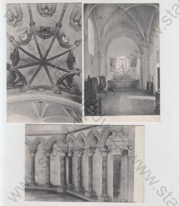  - 5x Třebíč, zámek, Basilika sv. Prokopa, klenba, arkády, portál, sakristie
