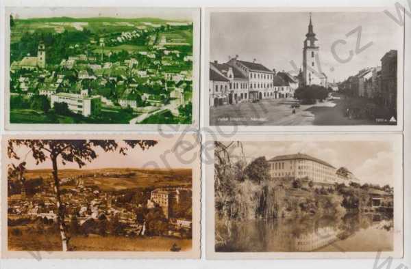  - 4x Velké Meziříčí (Žďár nad Sázavou), náměstí, automobil, Dívčí ústav 