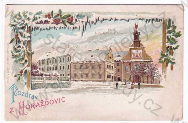  - Horažďovice - klášter chudých školských sester, zimní litografie, koláž, kolorovaná, DA