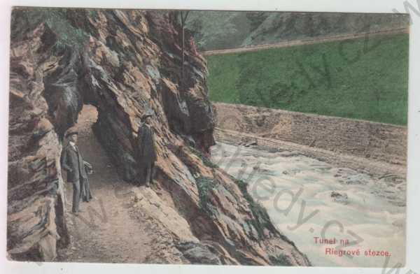  - Riegrova stezka (Semily), tunel, řeka, kolorovaná