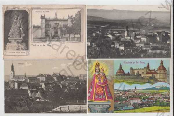  - 4x Příbram, částečný záběr města, celkový pohled, Svatá Hora, kolorovaná,  Madona, portál