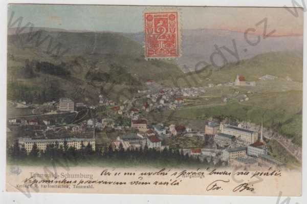  - Tanvald - Šumburk (Tannwald - Schumburg) - Jablonec nad Nisou, celkový pohled, kolorovaná, DA