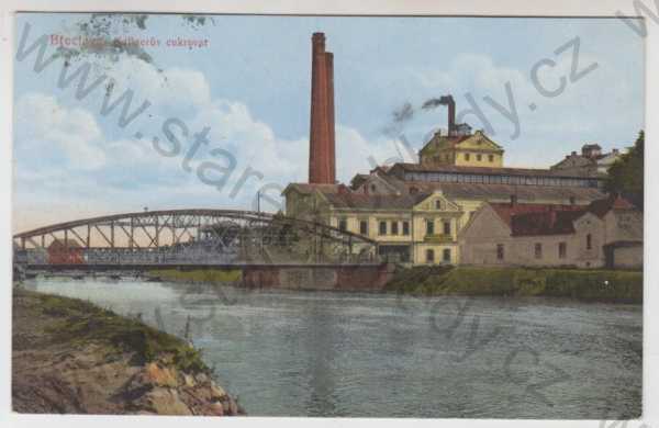  - Břeclav (Břeclava), cukrovar, řeka, most, kolorovaná