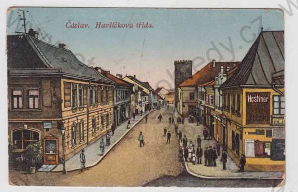  - Čáslav (Kutná Hora), pohled ulicí, kolorovaná