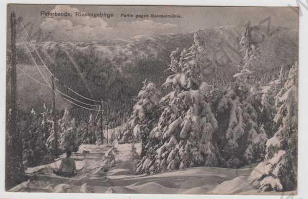  - Špindlerův mlýn (Spindelmühle) - Trutnov, Petrova bouda, Krkonoše, sníh, zimní