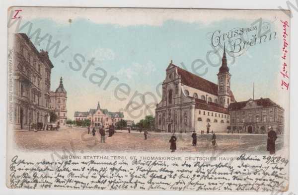  - Brno (Brünn), náměstí, kostel, Deutsches haus, kolorovaná, DA, litografie
