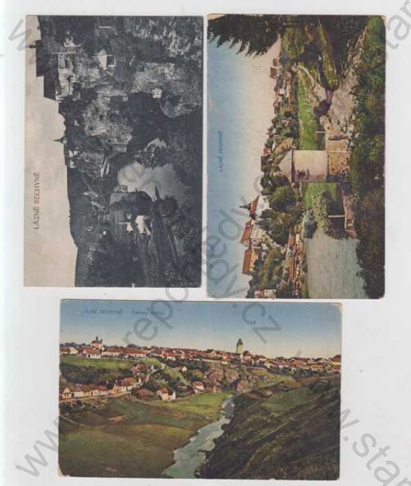  - 3x Lázně Bechyně (Tábor), celkový pohled, kolorovaná, částečný záběr města