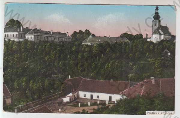  - Chýnov (Tábor), kostel, částečný záběr města, kolorovaná
