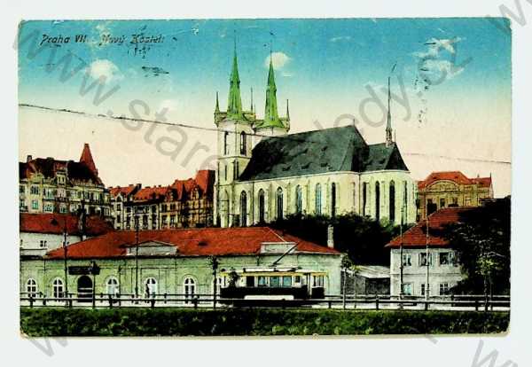  - Praha - kostel sv. Antonína, kolorovaná, TRAMVAJ
