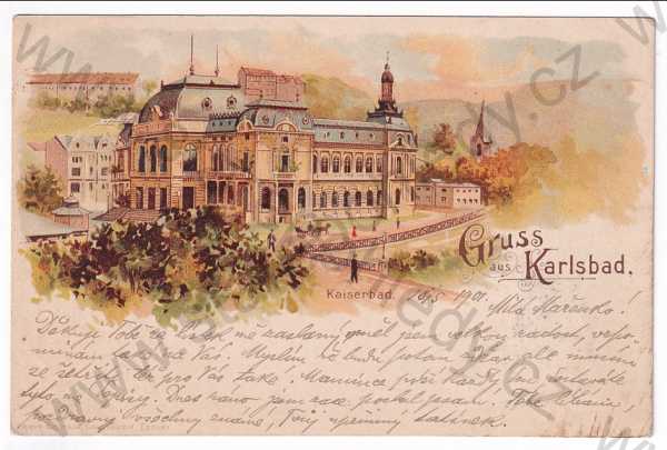  - Karlovy Vary - Císařské lázně, litografie, DA, kolorovaná