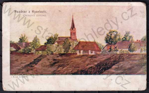  - Kyselovice (Kroměříž), barevná, kresba, kostelík