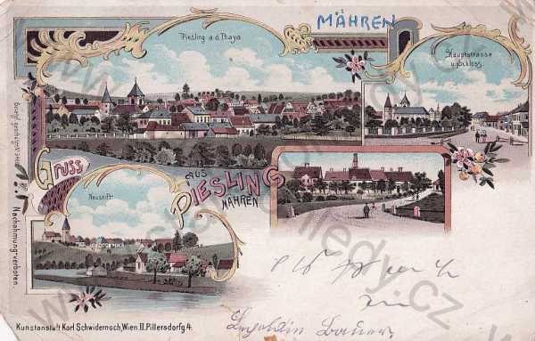  - Písečné (Piesling a. d. Thaya) Jindřichův Hradec, celkový pohled, náměstí, kostel, DA, barevná