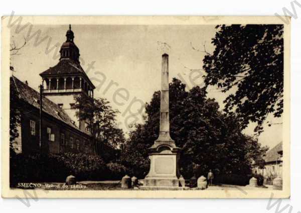  - Smečno, Kladno, částečný záběr města, vchod do zámku, AGMPS