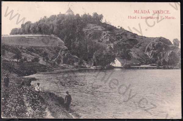  - Mladá Vožice (Tábor), řeka, hrad s kostelíkem, dítě